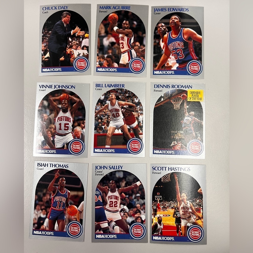 Vintage 1989-90 NBA Hoops Detroit Pistons Basketball Card Lot